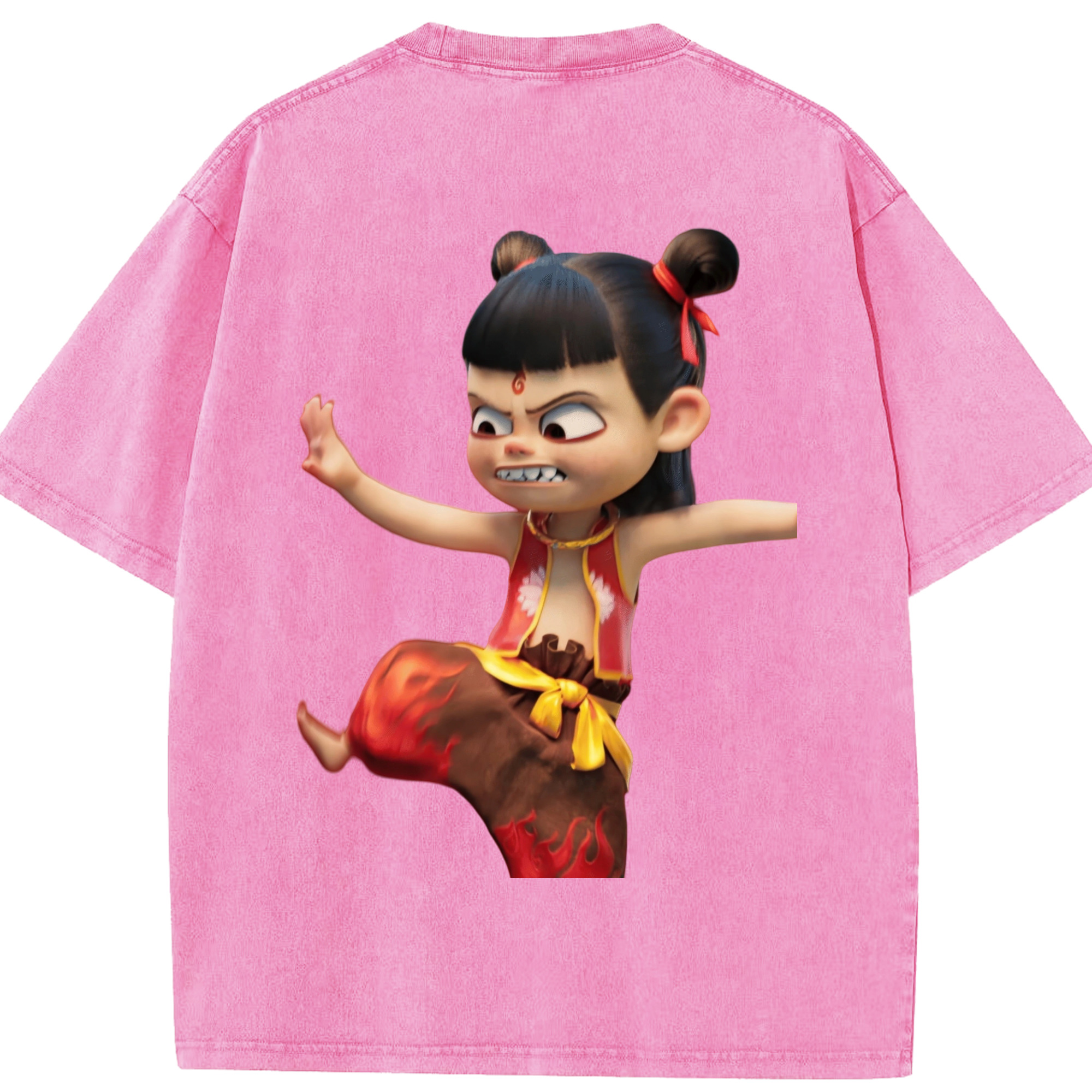 （画像用） Ne Zha 2 ナタ 魔童の大暴れ 綿100% ヴィンテージ風 半袖Tシャツ（背面プリント）
